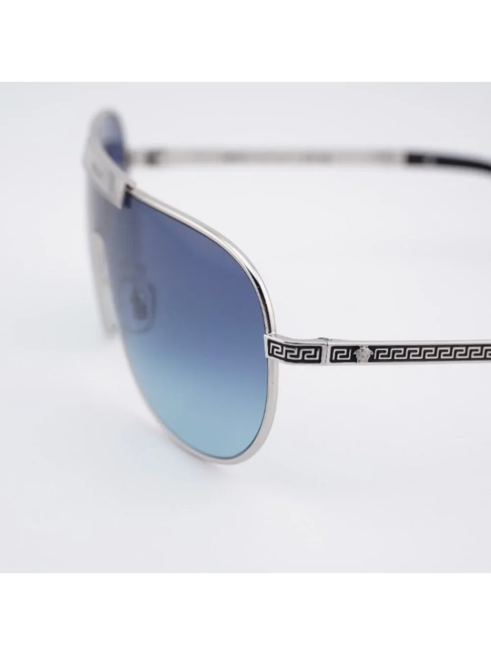 Versace VE2293 100019 Shield Sunglasses - Silver Shield Frame, Blue Lenses